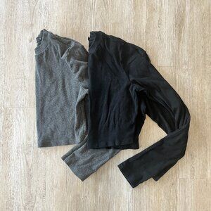 Womens Trendy Queen Bundle of 2 Long Sleeve Cropped Shirts - XL